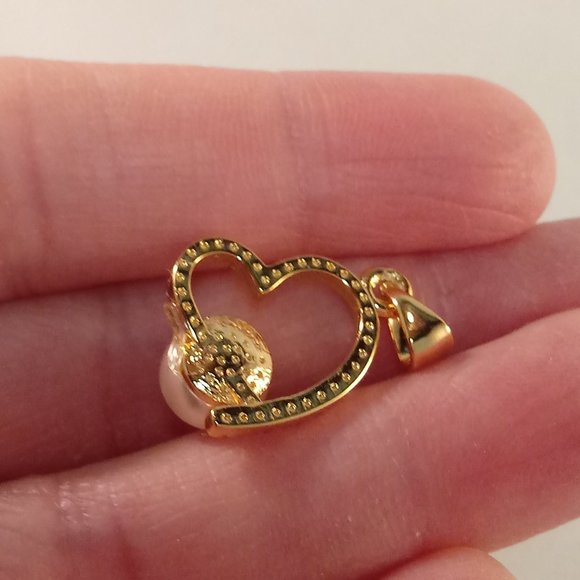 18K Yellow Gold Filled Heart Pearl Diamond Zircon Romantic Necklace Pendant - Picture 5 of 6